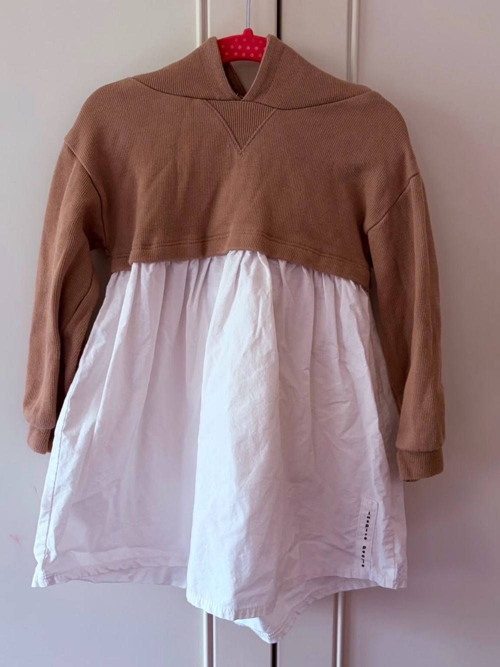 Zara Brown Knit Hoodie Dress with White Skirt